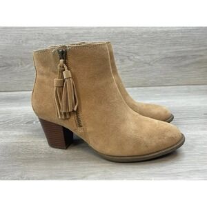 Vionic Madeline‎ Women's 7 Brown Western Suede Bootie Ankle Biker Boot Tasseled